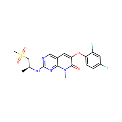 C[C@@H](CS(C)(=O)=O)Nc1ncc2cc(Oc3ccc(F)cc3F)c(=O)n(C)c2n1 ZINC000058650798