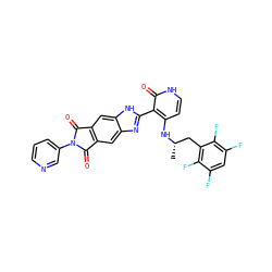 C[C@@H](Cc1c(F)c(F)cc(F)c1F)Nc1cc[nH]c(=O)c1-c1nc2cc3c(cc2[nH]1)C(=O)N(c1cccnc1)C3=O ZINC000113834217