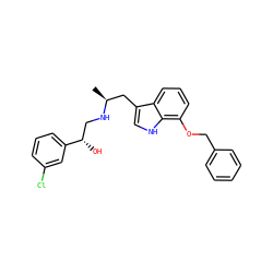 C[C@@H](Cc1c[nH]c2c(OCc3ccccc3)cccc12)NC[C@H](O)c1cccc(Cl)c1 ZINC000013488838