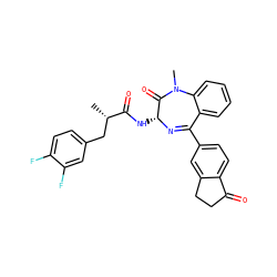 C[C@@H](Cc1ccc(F)c(F)c1)C(=O)N[C@H]1N=C(c2ccc3c(c2)CCC3=O)c2ccccc2N(C)C1=O ZINC000013587624