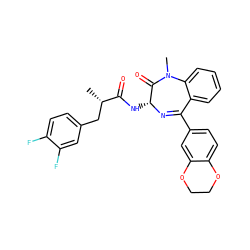 C[C@@H](Cc1ccc(F)c(F)c1)C(=O)N[C@H]1N=C(c2ccc3c(c2)OCCO3)c2ccccc2N(C)C1=O ZINC000013587627