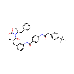 C[C@@H](Cc1cccc(NC(=O)c2ccc(NC(=O)Cc3ccc(C(C)(C)C)cc3)cc2)c1)C(=O)N1C(=O)OC[C@H]1Cc1ccccc1 ZINC000473107198