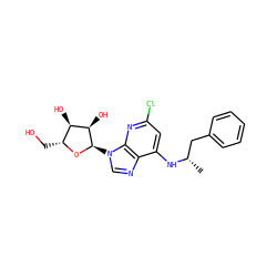 C[C@@H](Cc1ccccc1)Nc1cc(Cl)nc2c1ncn2[C@H]1O[C@H](CO)[C@@H](O)[C@H]1O ZINC000048999763