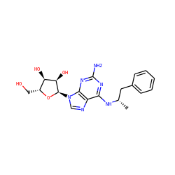 C[C@@H](Cc1ccccc1)Nc1nc(N)nc2c1ncn2[C@H]1O[C@H](CO)[C@@H](O)[C@H]1O ZINC000048998057