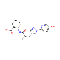 C[C@@H](Cc1cnn(-c2ccc(O)cn2)c1)C(=O)NC1=C(C(=O)O)CCCC1 ZINC000049036842