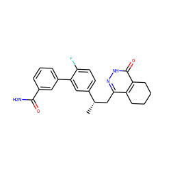 C[C@@H](Cc1n[nH]c(=O)c2c1CCCC2)c1ccc(F)c(-c2cccc(C(N)=O)c2)c1 ZINC000141444058