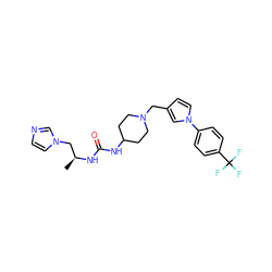 C[C@@H](Cn1ccnc1)NC(=O)NC1CCN(Cc2ccn(-c3ccc(C(F)(F)F)cc3)c2)CC1 ZINC000043014481