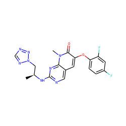 C[C@@H](Cn1ncnn1)Nc1ncc2cc(Oc3ccc(F)cc3F)c(=O)n(C)c2n1 ZINC000058638645