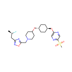 C[C@@H](F)Cc1noc(CN2CCC(O[C@H]3CC[C@H](Oc4cnc(S(C)(=O)=O)cn4)CC3)CC2)n1 ZINC000473097794