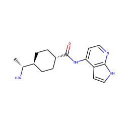 C[C@@H](N)[C@H]1CC[C@H](C(=O)Nc2ccnc3[nH]ccc23)CC1 ZINC000257810762
