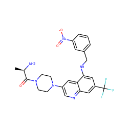 C[C@@H](N)C(=O)N1CCN(c2cnc3cc(C(F)(F)F)cc(NCc4cccc([N+](=O)[O-])c4)c3c2)CC1 ZINC000169322639