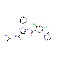 C[C@@H](N)CNC(=O)c1cc(NC(=O)c2cc(-c3ncccc3F)c(F)cc2Cl)n(-c2ccccc2)n1 ZINC001772651851