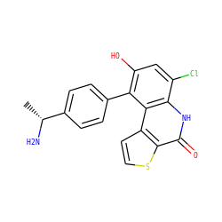 C[C@@H](N)c1ccc(-c2c(O)cc(Cl)c3[nH]c(=O)c4sccc4c23)cc1 ZINC000149785745