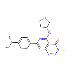 C[C@@H](N)c1ccc(-c2cc3ncn(C)c(=O)c3c(N[C@@H]3CCOC3)n2)cc1 ZINC000143446989