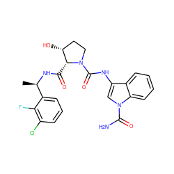 C[C@@H](NC(=O)[C@@H]1[C@H](O)CCN1C(=O)Nc1cn(C(N)=O)c2ccccc12)c1cccc(Cl)c1F ZINC000148067924