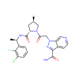 C[C@@H](NC(=O)[C@@H]1C[C@@H](F)CN1C(=O)Cn1nc(C(N)=O)c2ccncc21)c1cccc(Cl)c1F ZINC000143919364