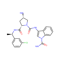C[C@@H](NC(=O)[C@@H]1C[C@H](N)CN1C(=O)Nc1cn(C(N)=O)c2ccccc12)c1cccc(Cl)c1 ZINC000143948401