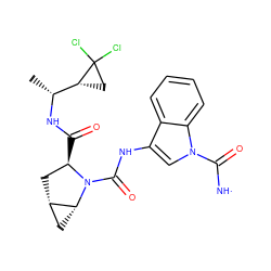 C[C@@H](NC(=O)[C@@H]1C[C@H]2C[C@H]2N1C(=O)Nc1cn(C([NH])=O)c2ccccc12)[C@H]1CC1(Cl)Cl ZINC001772644775