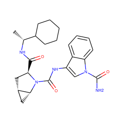 C[C@@H](NC(=O)[C@@H]1C[C@H]2C[C@H]2N1C(=O)Nc1cn(C(N)=O)c2ccccc12)C1CCCCC1 ZINC000210861164
