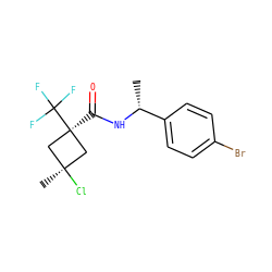 C[C@@H](NC(=O)[C@]1(C(F)(F)F)C[C@@](C)(Cl)C1)c1ccc(Br)cc1 ZINC000103203389