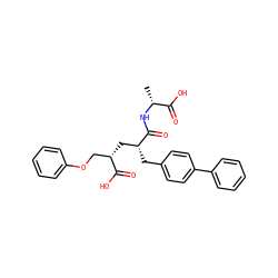 C[C@@H](NC(=O)[C@H](Cc1ccc(-c2ccccc2)cc1)C[C@@H](COc1ccccc1)C(=O)O)C(=O)O ZINC000027757372