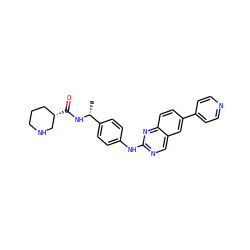 C[C@@H](NC(=O)[C@H]1CCCNC1)c1ccc(Nc2ncc3cc(-c4ccncc4)ccc3n2)cc1 ZINC000095586326