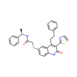C[C@@H](NC(=O)COc1ccc2[nH]c(=O)c(-c3nccs3)c(CCc3ccccc3)c2c1)c1ccccc1 ZINC000064549879