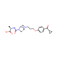 C[C@@H](NC(=O)N1C[C@@H]2C[C@H]1CN2CCCOc1ccc(C(=O)C2CC2)cc1)C(=O)O ZINC000026833671