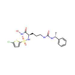 C[C@@H](NC(=O)NCCC[C@@H](NS(=O)(=O)c1ccc(Cl)s1)C(=O)NO)c1ccccc1 ZINC000026185428