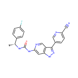 C[C@@H](NC(=O)Nc1cc2[nH]nc(-c3ccc(C#N)nc3)c2cn1)c1ccc(F)cc1 ZINC000261147396