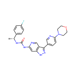 C[C@@H](NC(=O)Nc1cc2[nH]nc(-c3ccc(N4CCOCC4)nc3)c2cn1)c1ccc(F)cc1 ZINC000261089383