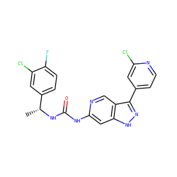 C[C@@H](NC(=O)Nc1cc2[nH]nc(-c3ccnc(Cl)c3)c2cn1)c1ccc(F)c(Cl)c1 ZINC000205428547