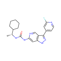 C[C@@H](NC(=O)Nc1cc2[nH]nc(-c3ccnc(F)c3)c2cn1)C1CCCCC1 ZINC000261189930