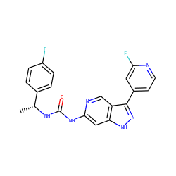 C[C@@H](NC(=O)Nc1cc2[nH]nc(-c3ccnc(F)c3)c2cn1)c1ccc(F)cc1 ZINC000261158718