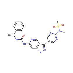 C[C@@H](NC(=O)Nc1cc2[nH]nc(-c3cnc(N(C)S(C)(=O)=O)nc3)c2cn1)c1ccccc1 ZINC000261144493