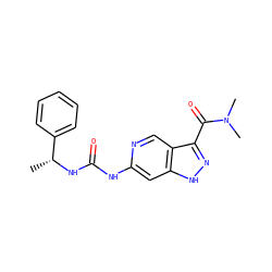 C[C@@H](NC(=O)Nc1cc2[nH]nc(C(=O)N(C)C)c2cn1)c1ccccc1 ZINC000219745099