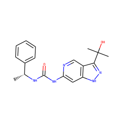 C[C@@H](NC(=O)Nc1cc2[nH]nc(C(C)(C)O)c2cn1)c1ccccc1 ZINC000261107374