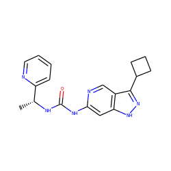C[C@@H](NC(=O)Nc1cc2[nH]nc(C3CCC3)c2cn1)c1ccccn1 ZINC000261145857