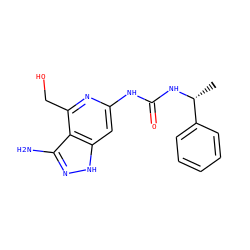 C[C@@H](NC(=O)Nc1cc2[nH]nc(N)c2c(CO)n1)c1ccccc1 ZINC000210709583
