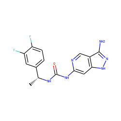 C[C@@H](NC(=O)Nc1cc2[nH]nc(N)c2cn1)c1ccc(F)c(F)c1 ZINC001772652167