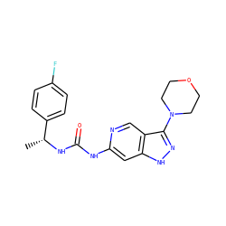 C[C@@H](NC(=O)Nc1cc2[nH]nc(N3CCOCC3)c2cn1)c1ccc(F)cc1 ZINC001772624988