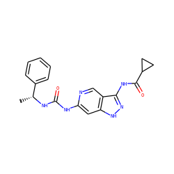 C[C@@H](NC(=O)Nc1cc2[nH]nc(NC(=O)C3CC3)c2cn1)c1ccccc1 ZINC000210754331