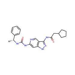 C[C@@H](NC(=O)Nc1cc2[nH]nc(NC(=O)CC3CCCC3)c2cn1)c1ccccc1 ZINC001772633914