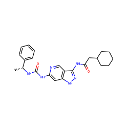 C[C@@H](NC(=O)Nc1cc2[nH]nc(NC(=O)CC3CCCCC3)c2cn1)c1ccccc1 ZINC001772617359