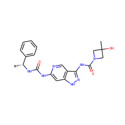 C[C@@H](NC(=O)Nc1cc2[nH]nc(NC(=O)N3CC(C)(O)C3)c2cn1)c1ccccc1 ZINC001772636886