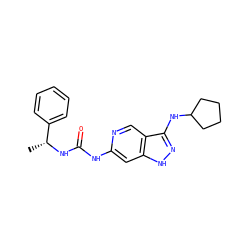 C[C@@H](NC(=O)Nc1cc2[nH]nc(NC3CCCC3)c2cn1)c1ccccc1 ZINC001772633868