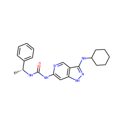 C[C@@H](NC(=O)Nc1cc2[nH]nc(NC3CCCCC3)c2cn1)c1ccccc1 ZINC001772615845
