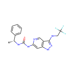 C[C@@H](NC(=O)Nc1cc2[nH]nc(NCC(F)(F)F)c2cn1)c1ccccc1 ZINC001772635665