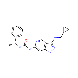 C[C@@H](NC(=O)Nc1cc2[nH]nc(NCC3CC3)c2cn1)c1ccccc1 ZINC001772639603