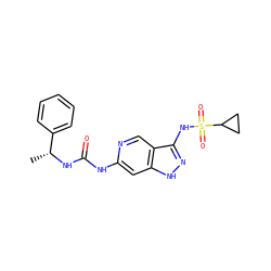 C[C@@H](NC(=O)Nc1cc2[nH]nc(NS(=O)(=O)C3CC3)c2cn1)c1ccccc1 ZINC001772647501